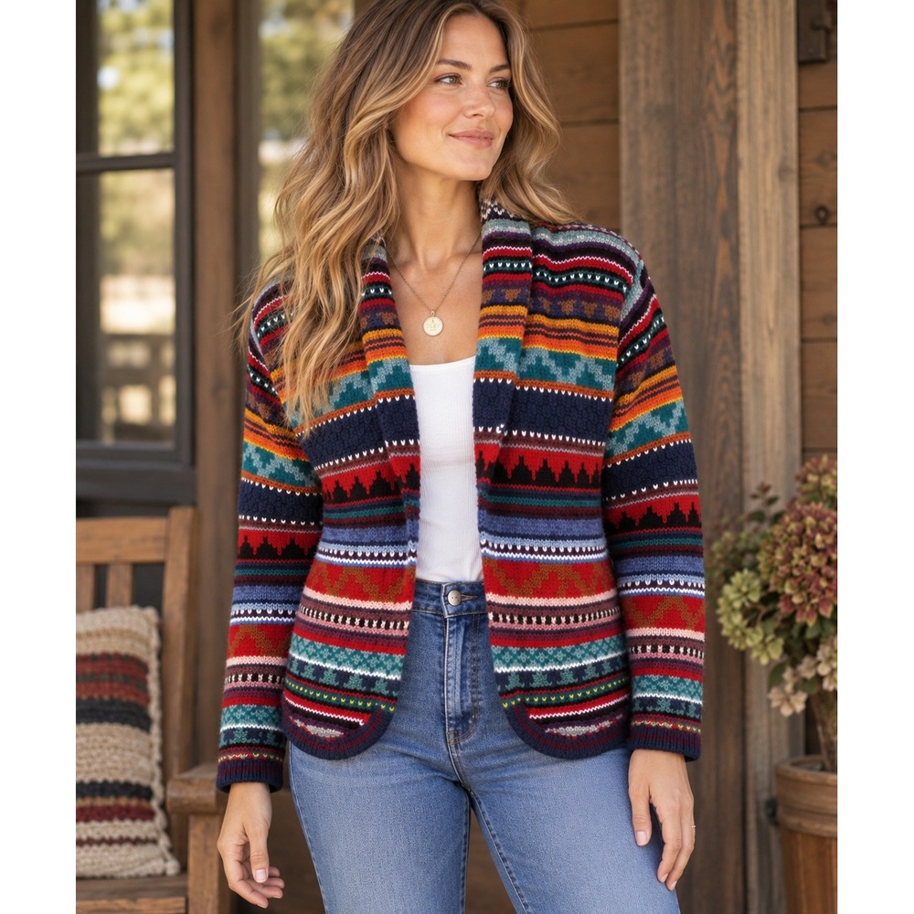 Vintage Casual Corner Shetland Wool Cardigan Sweater M Fair Isle Southwestern